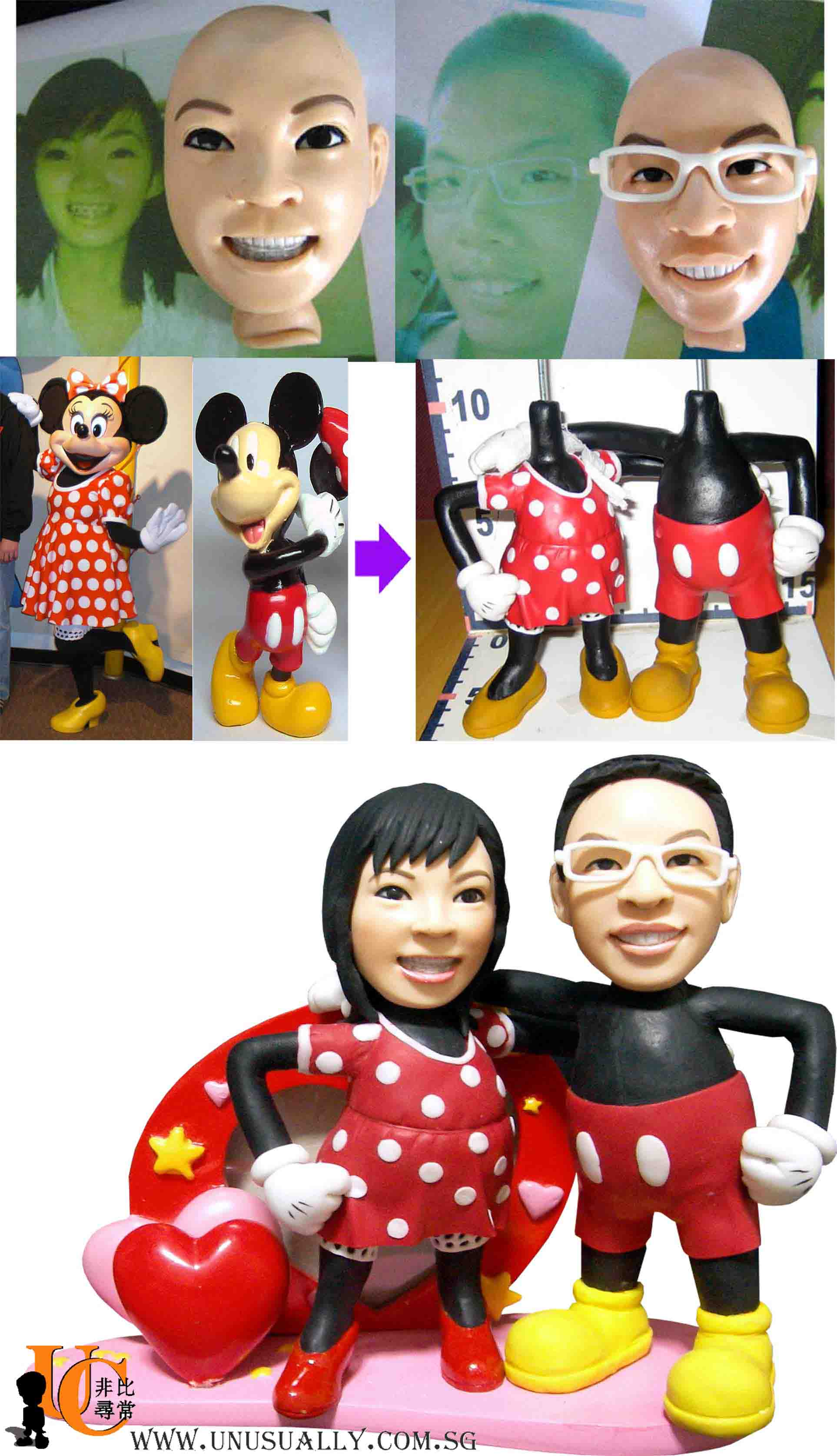 Customized 3D Caricature Mickey & Minnie Couple Clay Figurines
